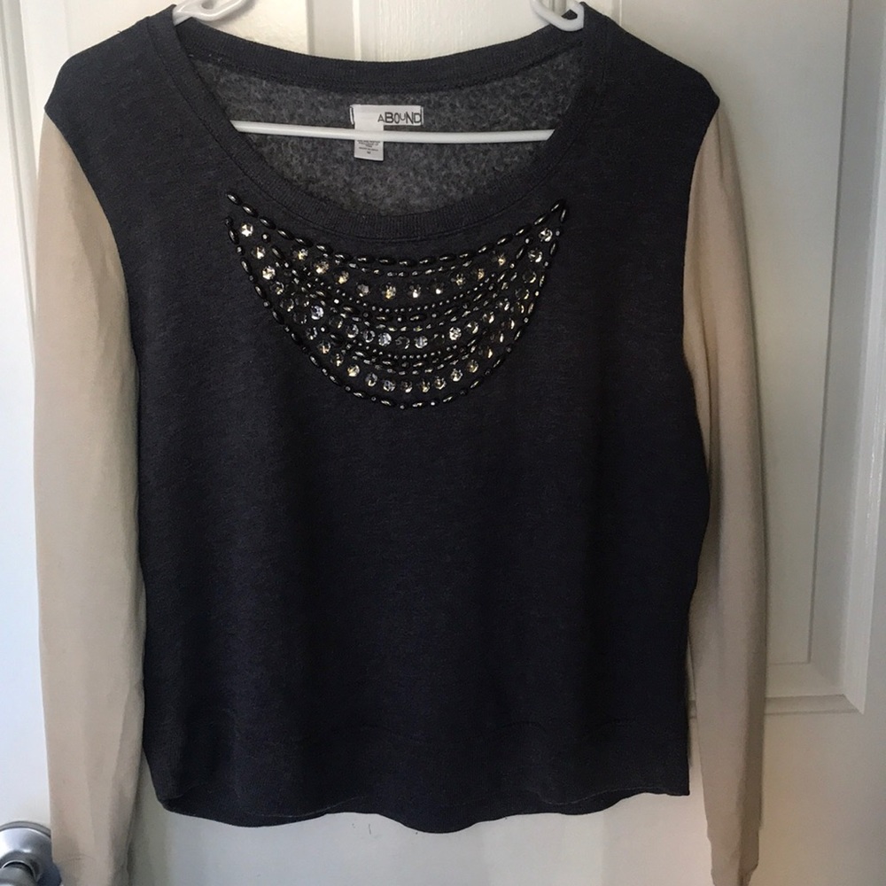 Two Toned Long Sleeve Beaded Sweater